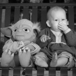 Evie and Yoda Evie and Yoda sitting on a bench